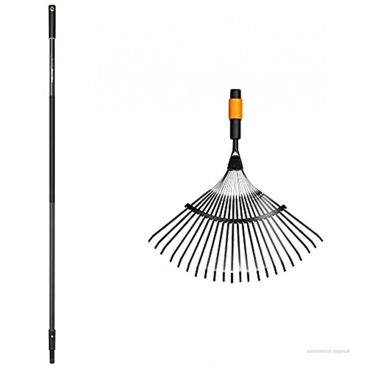 Fiskars Lang-Stiel für QuikFit Werkzeug-Köpfe Länge: 156 cm Fächerbesen Werkzeugkopf Mit 20 Zinken Breite: 43 cm Stahl-Zinken