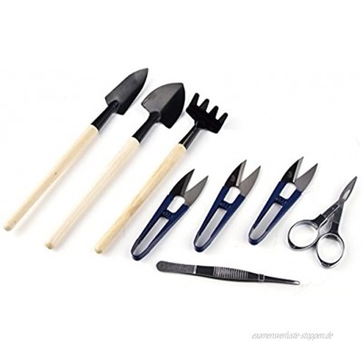 Bonsai Werkzeug-Set Mini-Garten-Handwerkzeuge umfasst Gartenschere Schere Mini-Harke Knospen- und Blattschneider 8-teilig