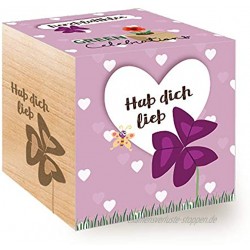 Feel Green 296657 Celebrations Ecocube Herzblattklee Love Plant Holzwürfel Mit Lasergravur «Hab Dich Lieb» Nachhaltige Geschenkidee Anzuchtset Made in Austria