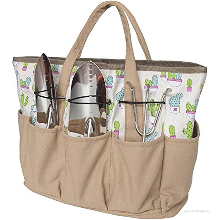 MDSTOP Segeltuch-Gartenwerkzeug-Tragetasche robuste Gartentasche für Gemüse Kräuter Garten Aufbewahrungstasche mit 8 Taschen und Ledergriff Werkzeuge nicht im Lieferumfang enthalten Kaktus