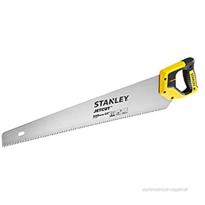 Stanley JetCut Handsäge grob 550 mm Länge 7 Zähne Inch Bi-Material Hardpoint-Verzahnung 45° 90°-Anschlag für schnelle Schnitte in Holz 2-15-289
