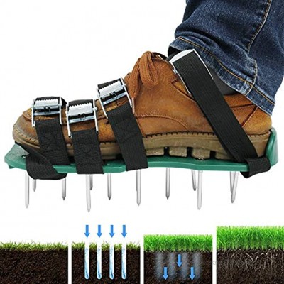 Rasenlüfter Schuhe Rasenbelüfter Nagelschuhe Rasen Vertikutierer Rasen Stachelschuhe mit 4 Verstellbare Gurte und Metal Rasen Schuhe für Rasen oder Hof