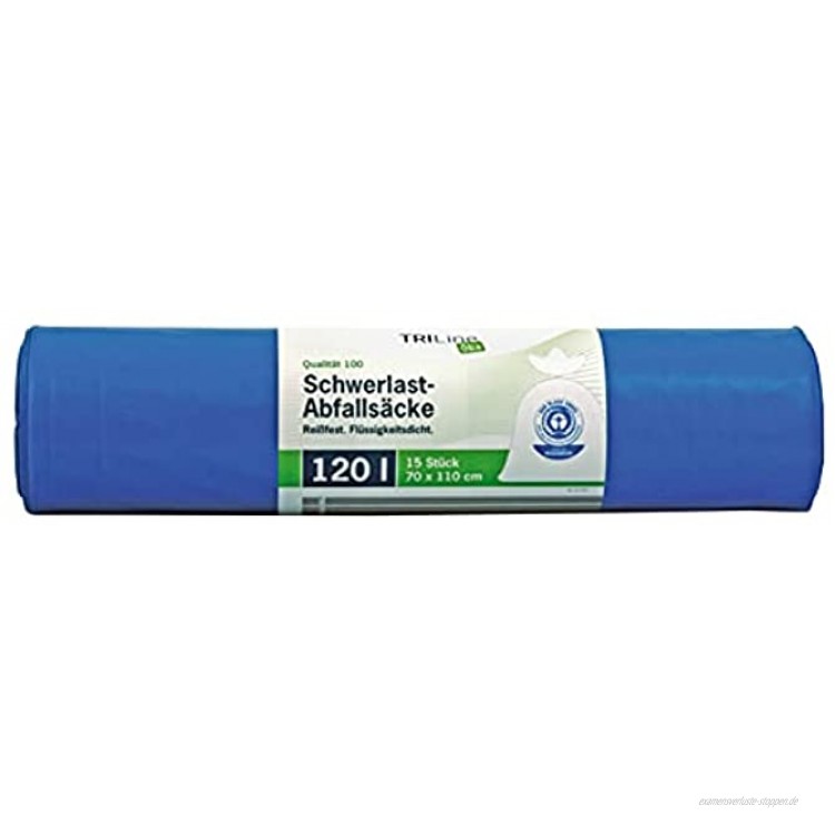Müllsack Gartenabfallsack Triline 120l blau – ✓extra stark ✓belastbar ✓100% recyclingfähig – 1 Rolle 15 St.