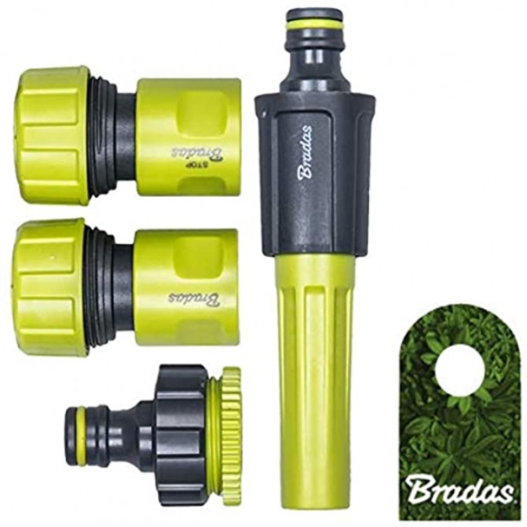 Bradas 4-teiliges Sprühset Gartenschlauch Spritzdüse Schnellkupplung für Schlauch 3 4 Lime LINE LE-05500-34K 4505