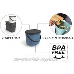 Rotho Albula Biomülleimer 6l mit Deckel und Henkel für die Küche Kunststoff PP BPA-frei blau anthrazit 6l 23,5 x 20,0 x 20,8 cm