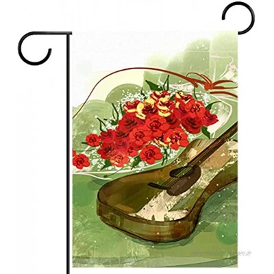 Liangbaiwan Gartenfahnen,Hofdekor Outdoor-Schild hängende Verzierung,Blumen und Gitarren,für Terrasse Topfdeck 12x18 Zoll