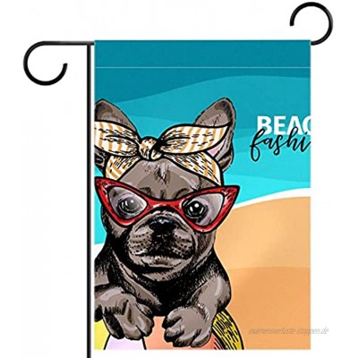 Liangbaiwan Gartenfahnen,Hofdekor Outdoor-Schild hängende Verzierung,Französische Bulldogge Hundewesen Sonnenbrillen,für Terrasse Topfdeck 12x18 Zoll