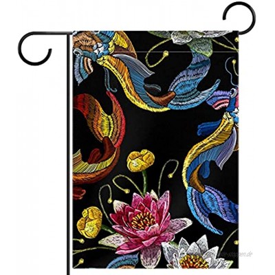 Liangbaiwan Gartenfahnen,Hofdekor Outdoor-Schild hängende Verzierung,Stickerei von Karpfen und Wasserlilien,für Terrasse Topfdeck 12x18 Zoll