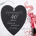 Geschenke 24 Schieferherz Rubinhochzeit individuelles Herz aus Schiefer mit Namen bedrucken Geschenk für Ehepaare zu 40. Ehejubiläum