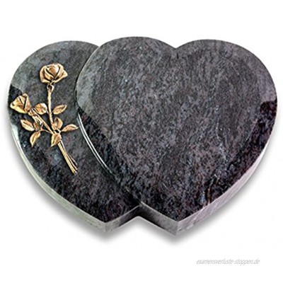 Grabplatte Grabstein Grabherz Urnengrabstein Amoureux 40 x 30 x 7 cm Orion-Granit poliert inkl. Gravur Bronze-Ornament Rose 10