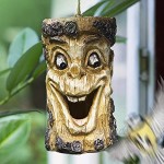 Monsterzeug Lachendes Vogelhaus Holz Futterhaus für Vögel Baumgesicht lacht Lustige Garten Deko bruchfestes Kunstharz witterungsbeständig