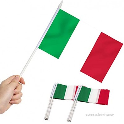 Anley Italienische 5x8 Zoll Handgehaltene Mini-Flagge mit 12" weißem festem Mast Italien Stick Flagge lebendige Farbe und lichtecht 5 x 8 Zoll Handgehaltene Stick Flaggen mit Speerspitze