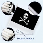 Anley Jolly Roger 5x8 Zoll Handgehaltene Mini-Flagge mit 12 weißem durchgeHändem Stab Piraten-Stickflagge lebhafte Farbe und Ausbleichfestigkeit 5 x 8 Zoll Handgehaltene Stickfahnen