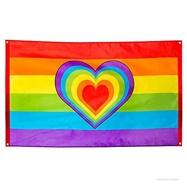 Boland 44721 Polyester Fahne Regenbogen bunt Größe 90 x 150 cm mit Metallösen Herz Christopher Street Day Hippie Homosexualität Dekoration