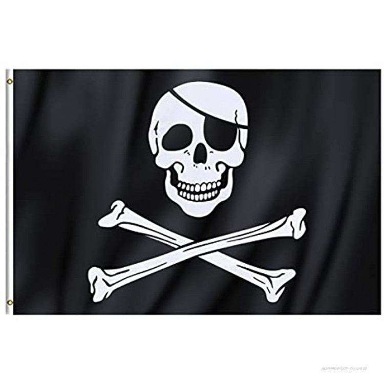 TRIXES Große Piratenflagge Jolly Rodger im Totenkopfdesign mit Ringösen zum Aufhängen 90x150cm für Partys Demos Hausbesetzungen und vieles mehr