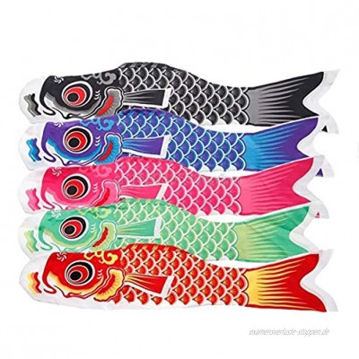 Ulable Fünffarbige Karpfenflagge bunt japanischer Stil Fischflagge japanischer Karpfenwindsack 5 Farben 55 x 13,5 cm