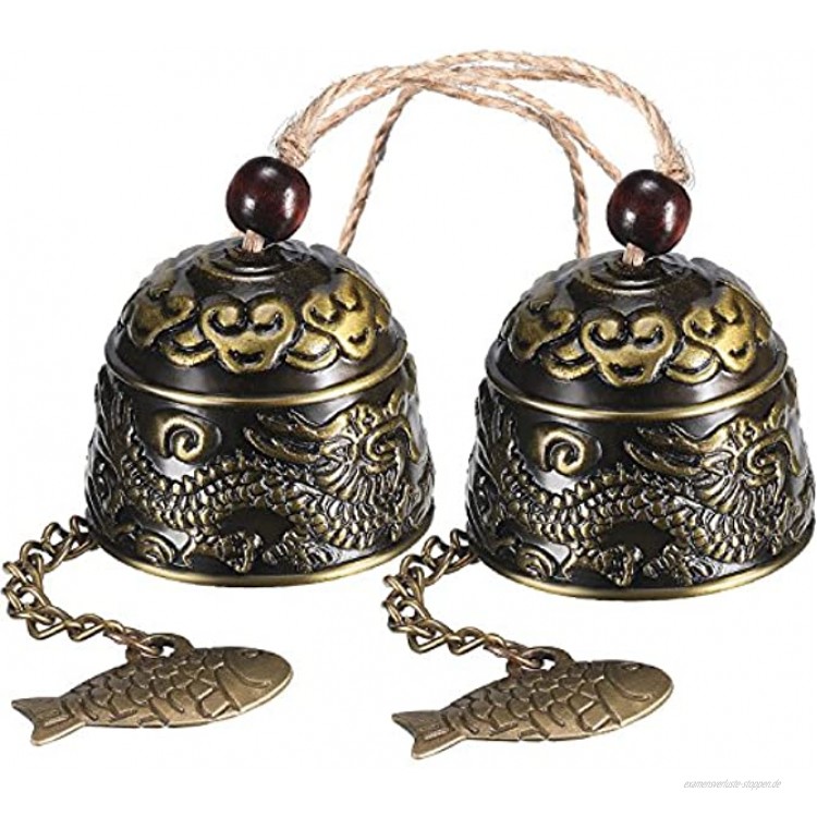 Chuangdi 2 Stücke Fengshui Glocke Vintage Dragon Bell Fengshui Windspiele für Hausgarten Hängen Glück Segen