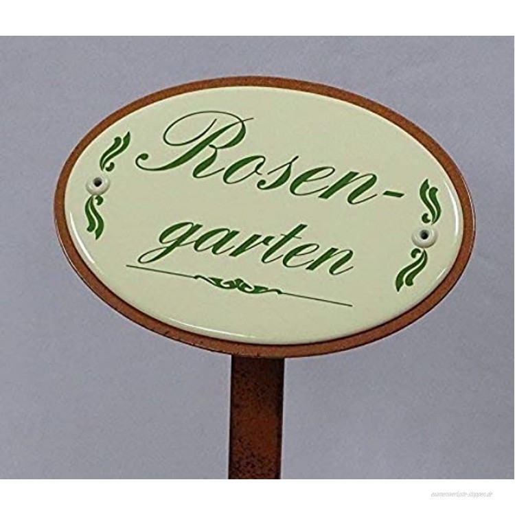 linoows Großes Gartenschild Gartenstecker Emaille Rosengarten Erdspieß 50 cm
