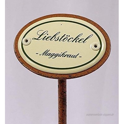 linoows Kräuterschild Kräuterstecker Emaille Liebstöckel Erdspieß 25 cm