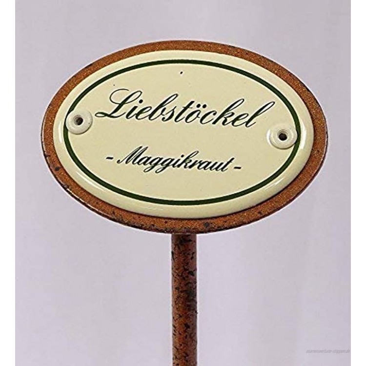 linoows Kräuterschild Kräuterstecker Emaille Liebstöckel Erdspieß 25 cm