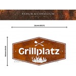 Rerum & Consilium Schild Grillplatz in Edelrost-Optik I Made in Germany I groß I 26,5 x 50 cm I 532 g I Stahl