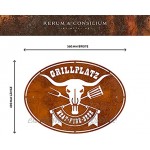 Rerum & Consilium Schild Grillplatz Meat-Fire-Beer in Edelrost-Optik I Made in Germany I groß I 56 x 40 cm I 1076 g I Stahl