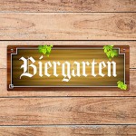 trendaffe Biergarten Metallschild in Holz-Optik und Hopfen Motiv Bier Weizen Pils Kristall
