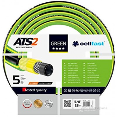Cellfast Gartenschlauch Green ATS2 series 5-lagiger Wasserschlauch aus hochwertigem Doppelgeflecht mit Kreuz- und Trikotgewebe ATS2™ druck- und UV-beständig 30 bar Berstdruck 25m 5 8 zoll 15-110