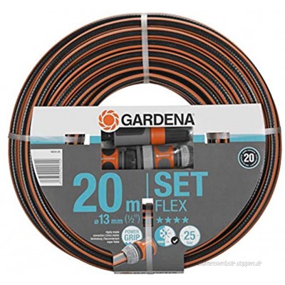 Gardena Comfort FLEX Schlauch 13 mm 1 2 Zoll 20 m mit Systemteilen: Formstabiler flexibler Gartenschlauch mit Power-Grip-Profil aus hochwertigem Spiralgewebe 25 bar Berstdruck 18034-20